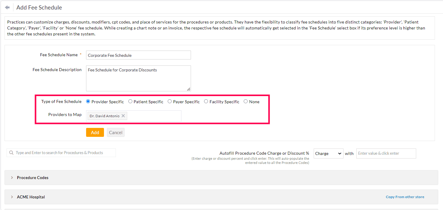 Provider Specific Fee Schedule Provider Specific Fee Schedule
