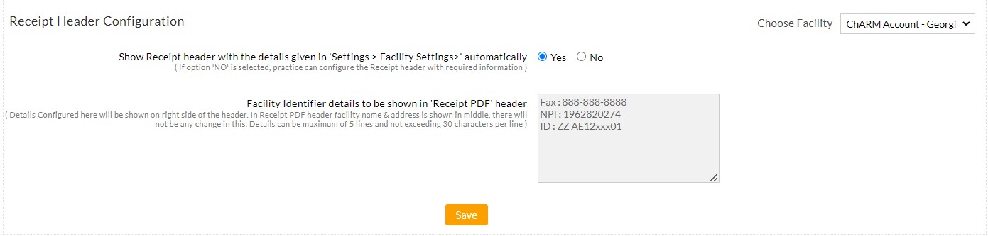 Receipt Header Configuration