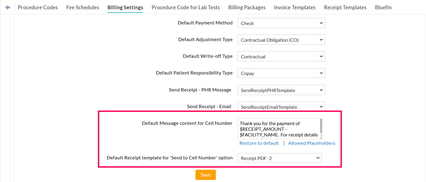 Receipt Settings to Send Receipt to Cell Number