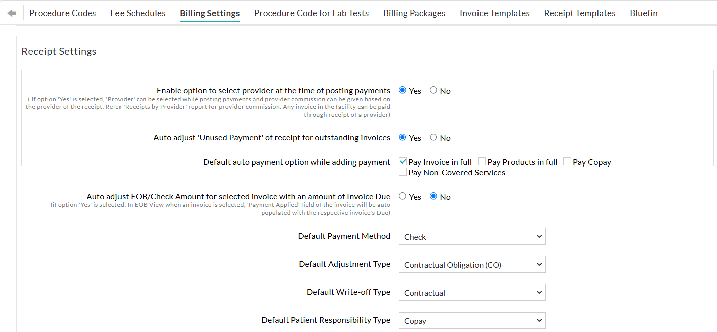Receipt Settings Receipt Settings