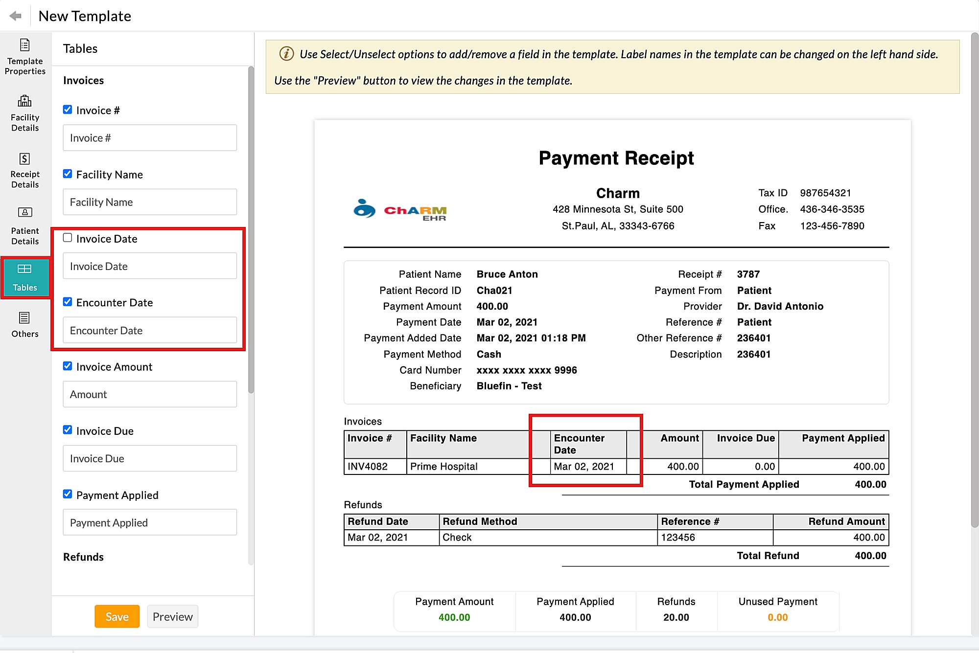 Receipt Template Customization