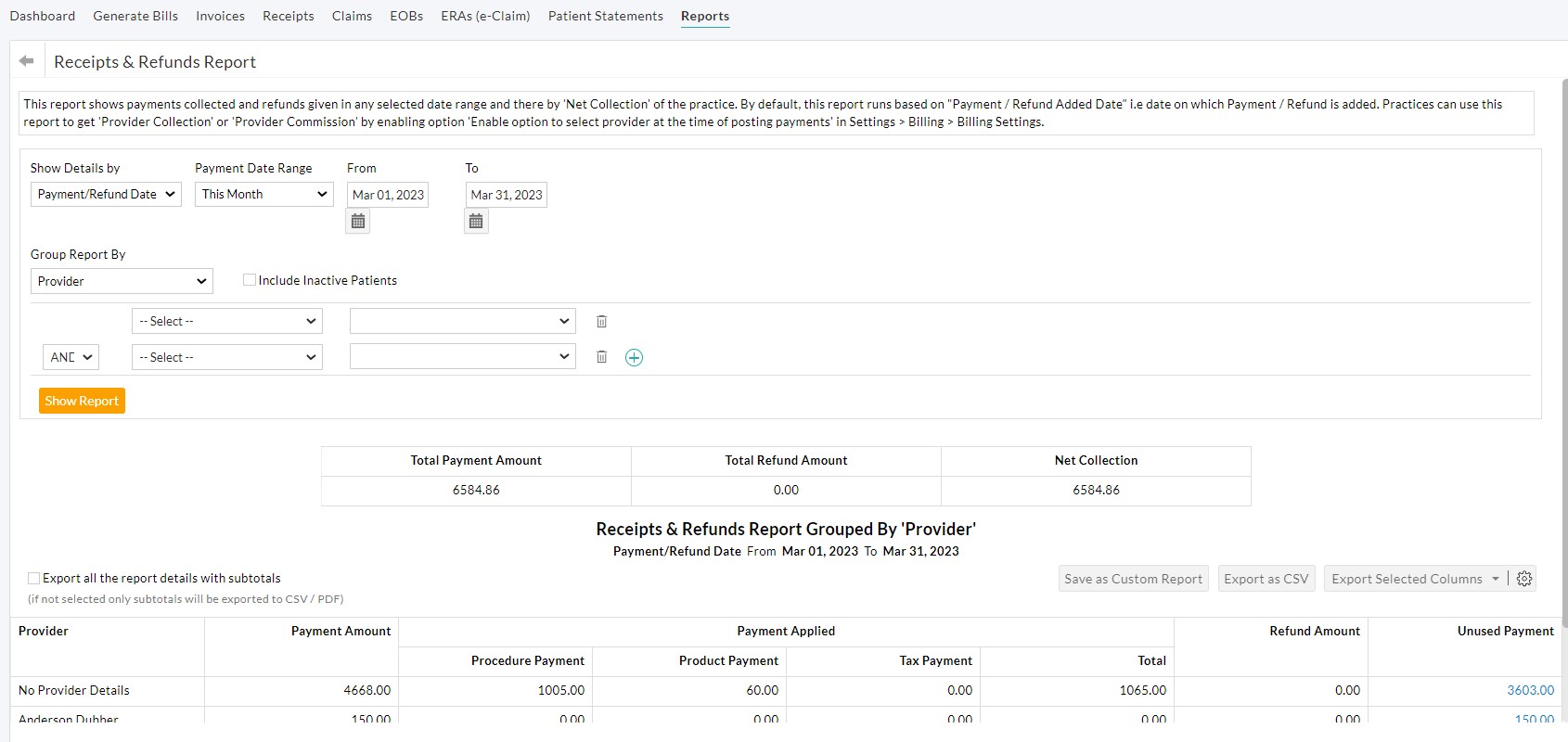 Receipts and Refund Report Receipts and Refund Report