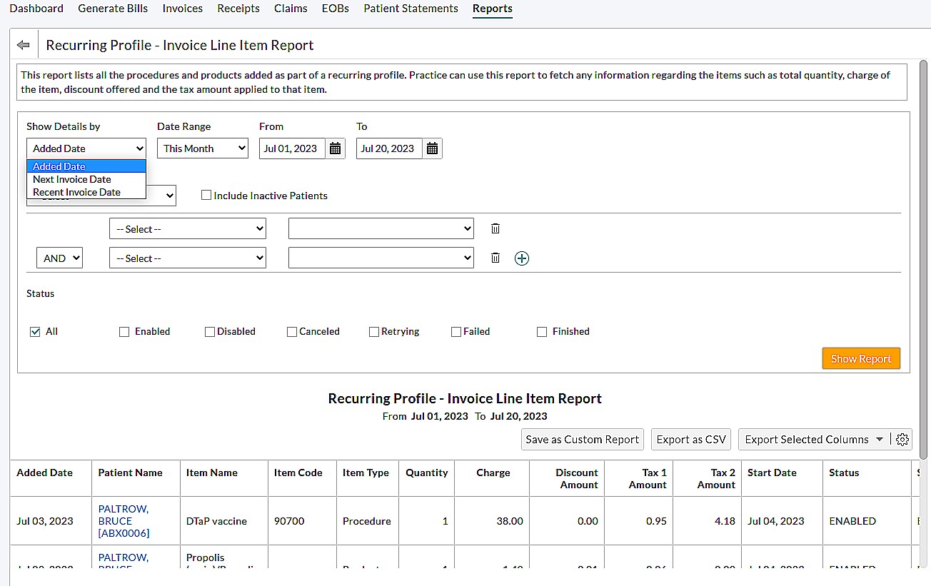 Recurring Profile - Invoice Line Item Report Recurring Profile - Invoice Line Item Report
