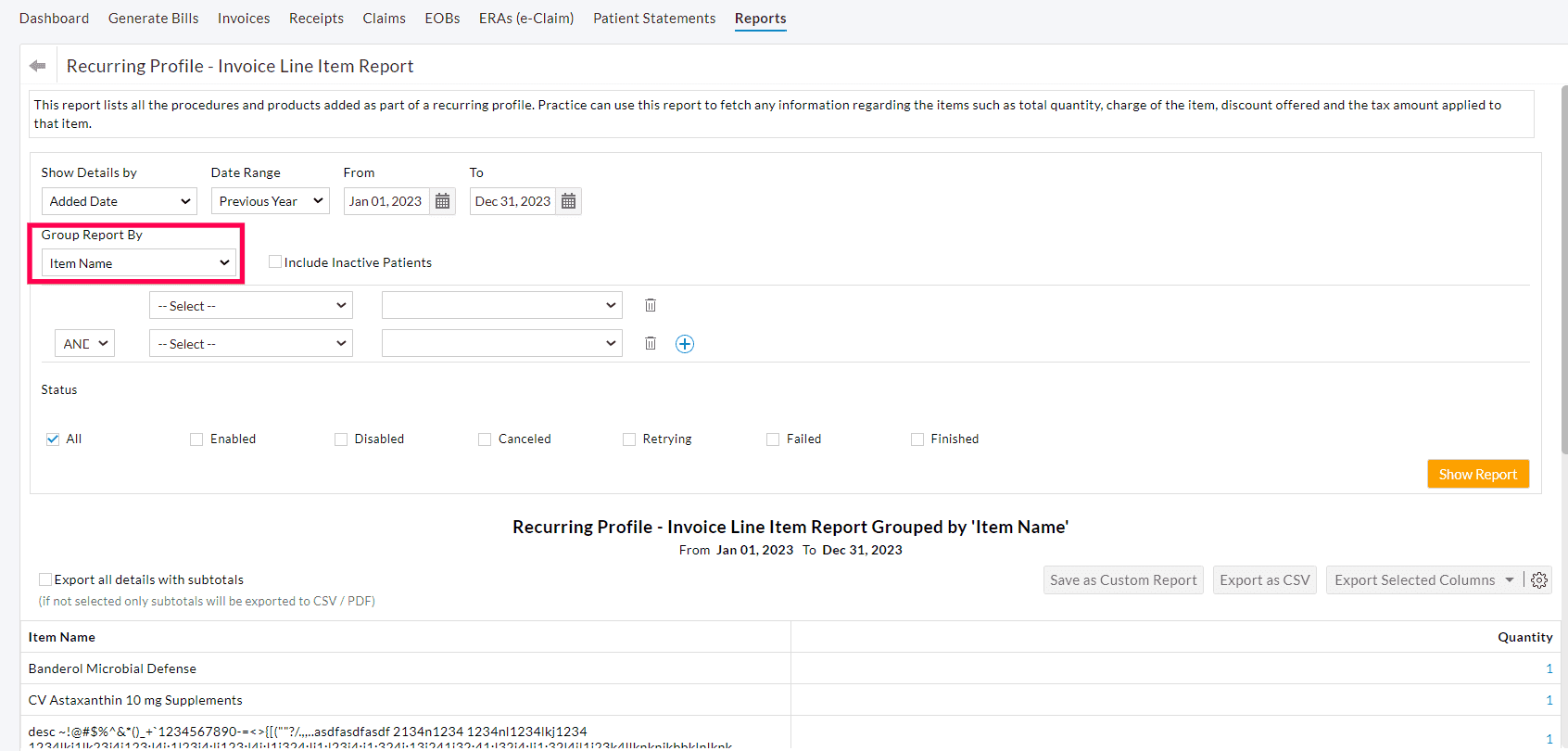 Recurring Profile - Invoice Line Item Report Recurring Profile - Invoice Line Item Report