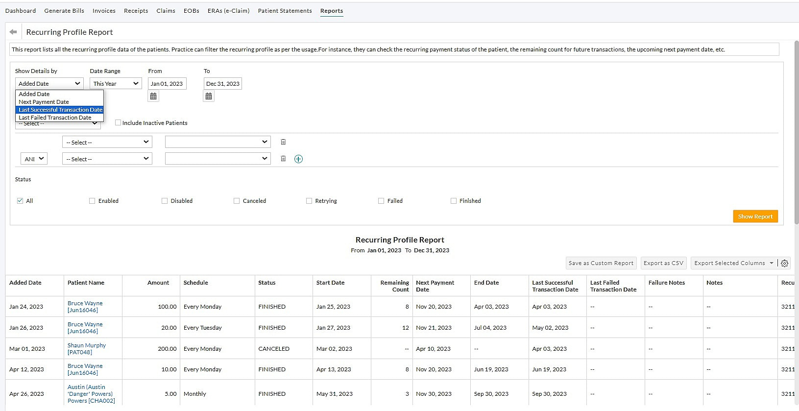 Recurring Profile Report Recurring Profile Report