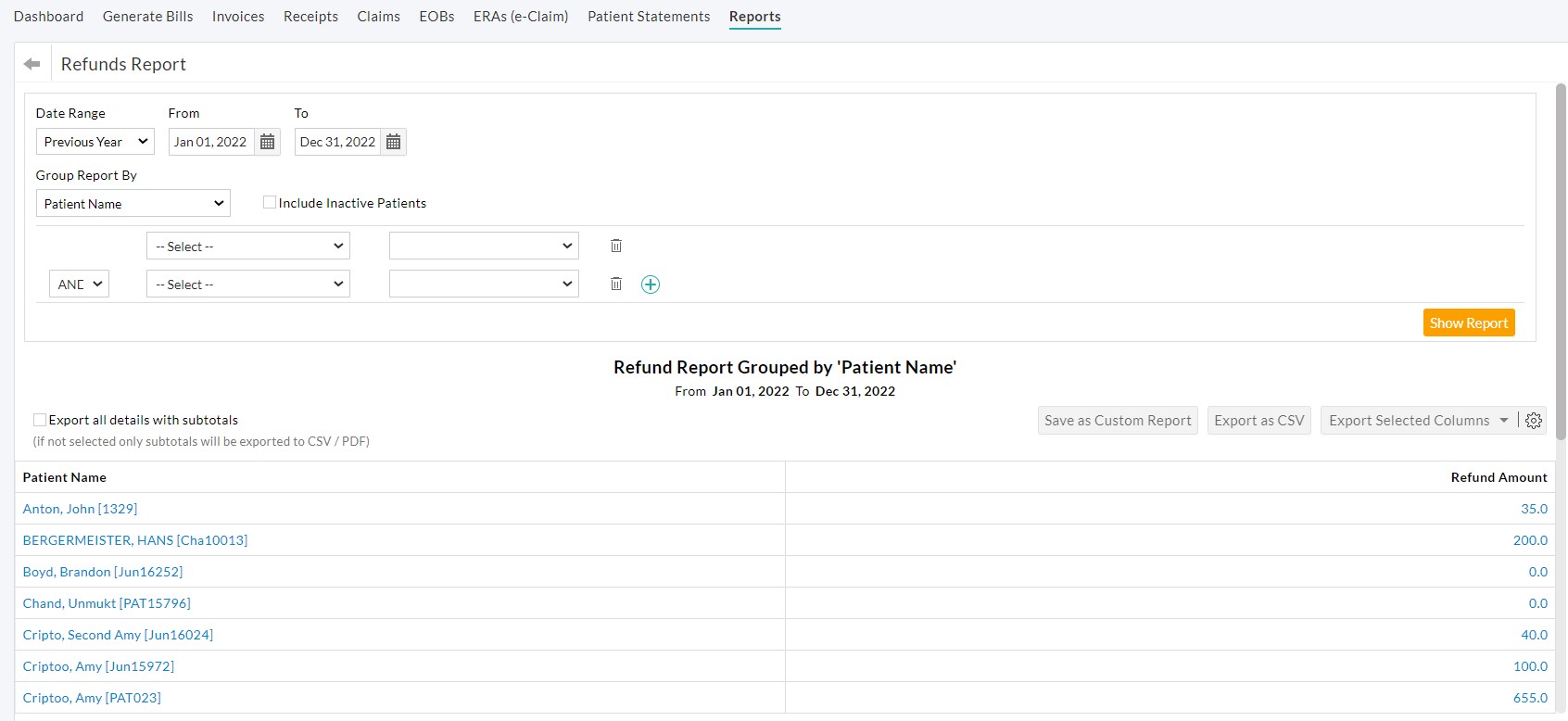 Refunds Report Refunds Report
