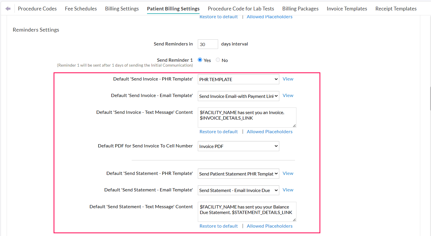 Reminder Template Configuration Reminder Template Configuration