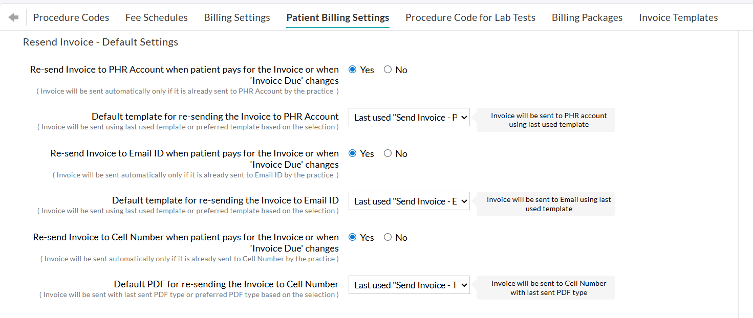 Resending Invoice Settings