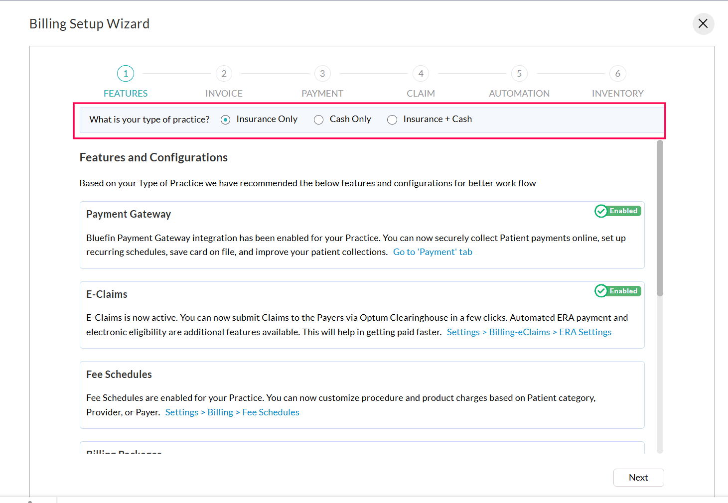 Select Type of Practice