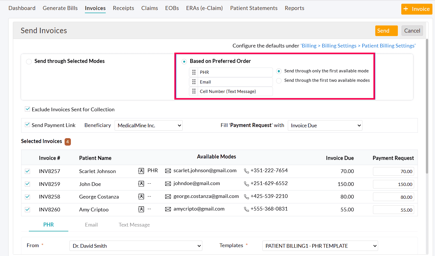 Send Invoice Based on Preferred Order
