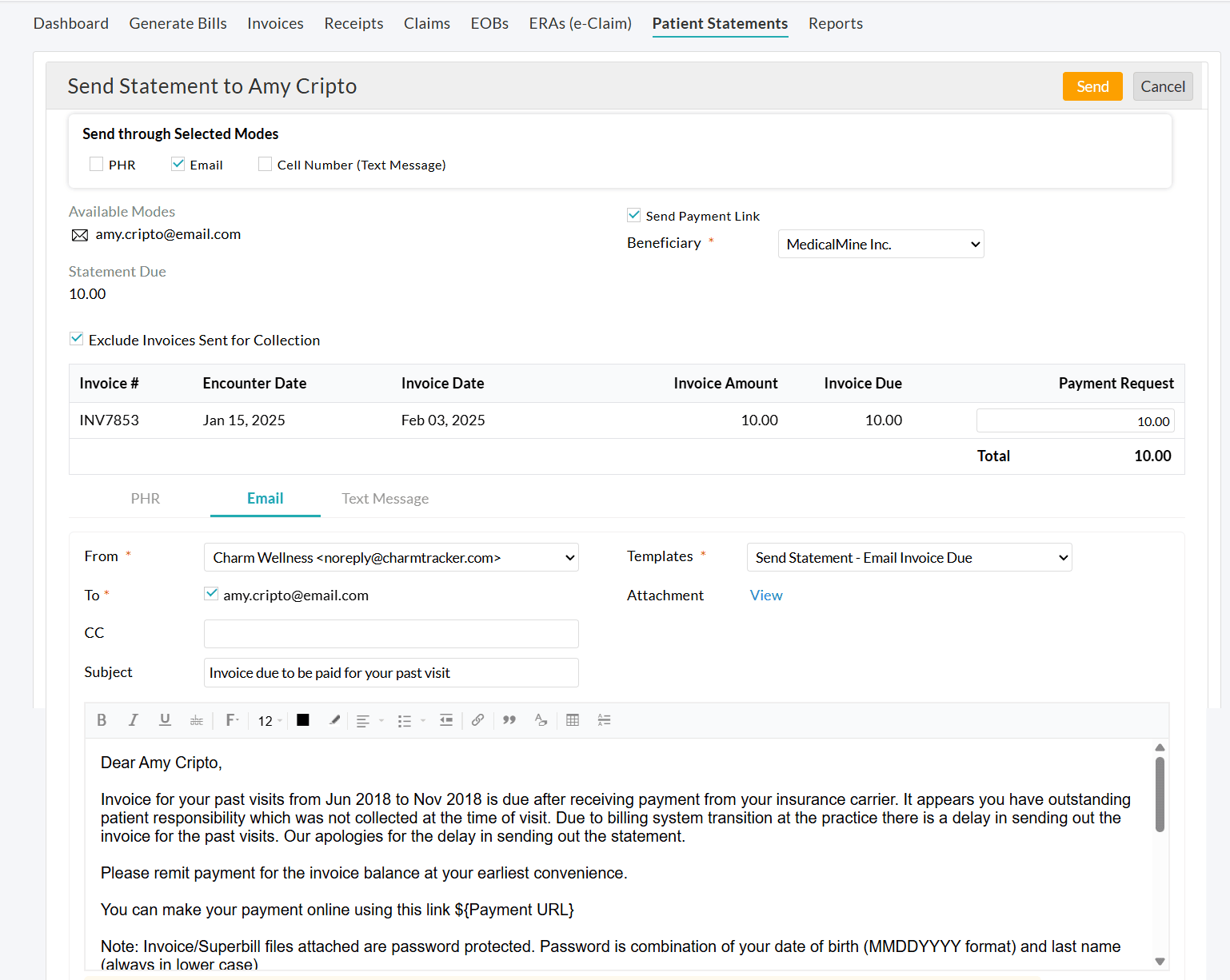 Send Patient Statement Diff Modes Send Patient Statement Diff Modes