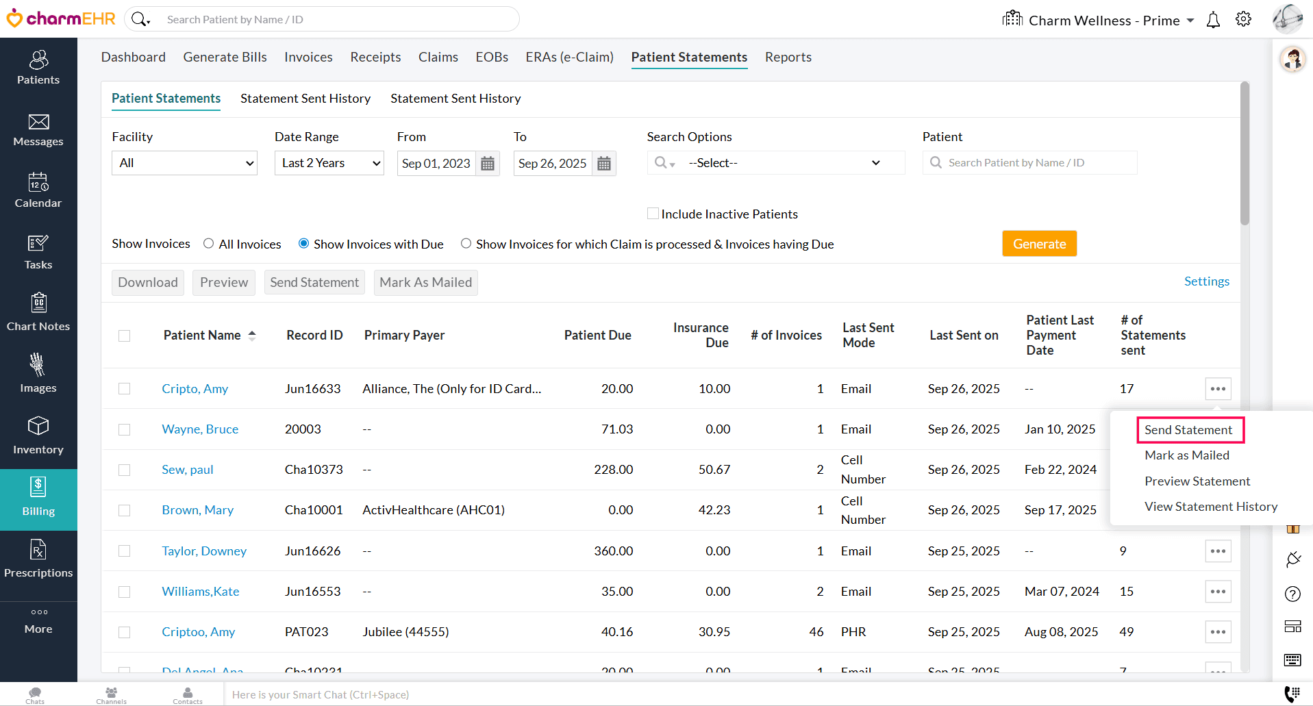 Send Patient Statement Send Patient Statement