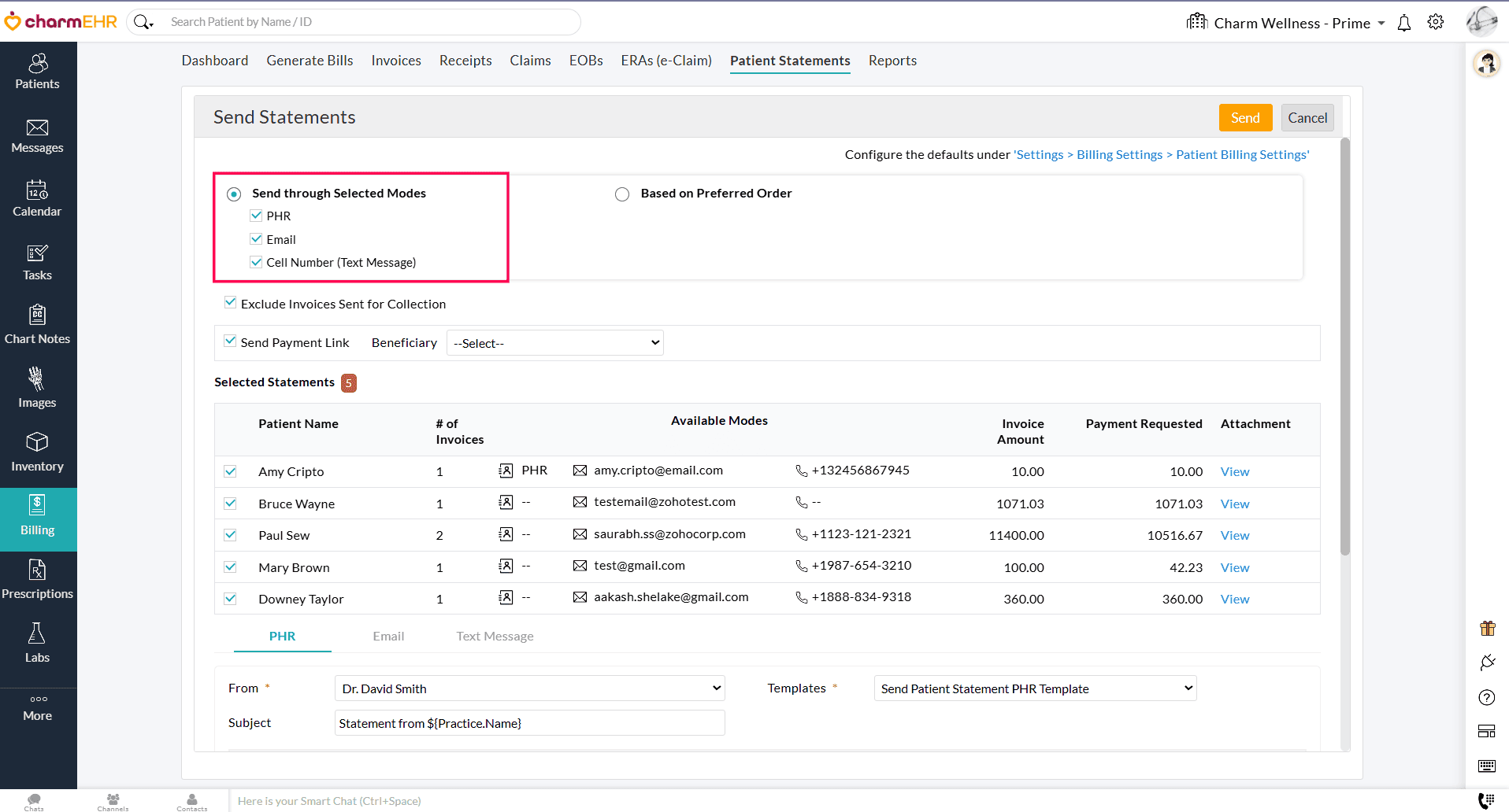 Send Through Selected Modes