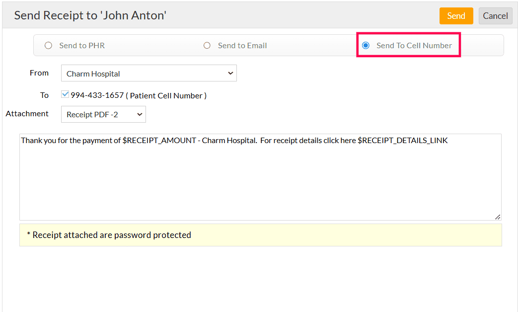 Send to Cell Number Receipts