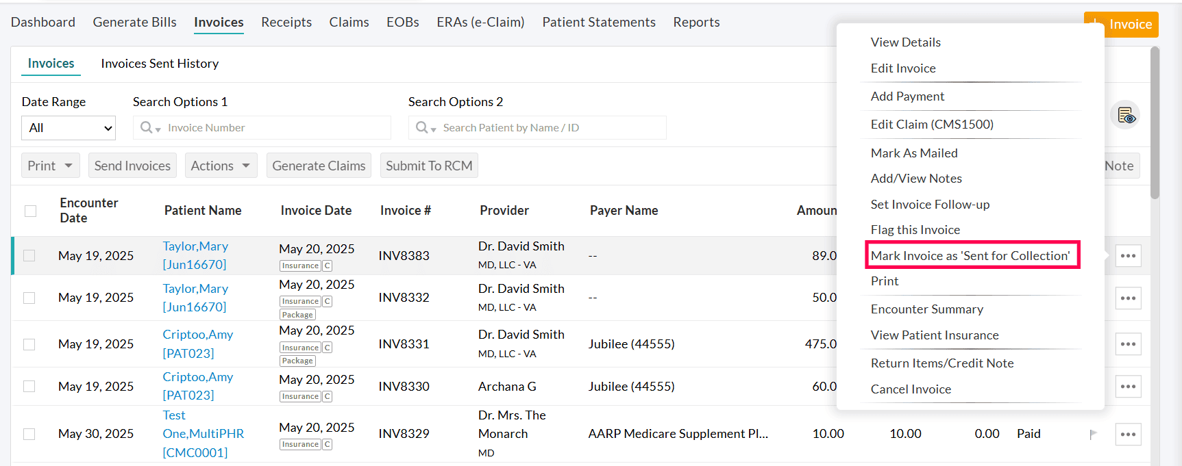 Sent for Collection Option