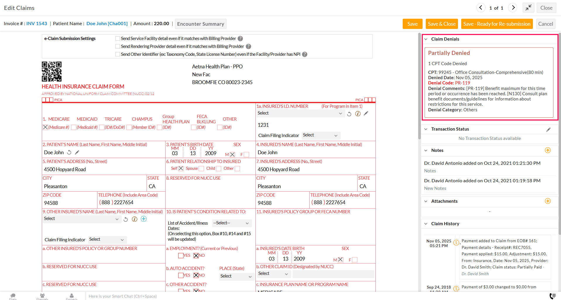 Show Denials in Claims