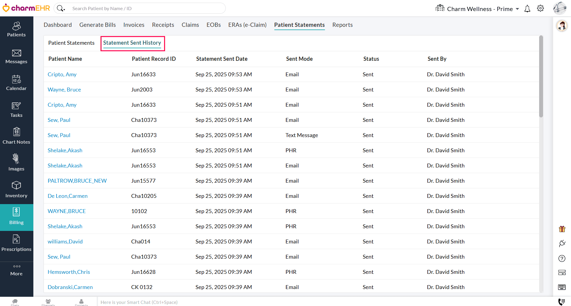 Statement Sent History Statement Sent History