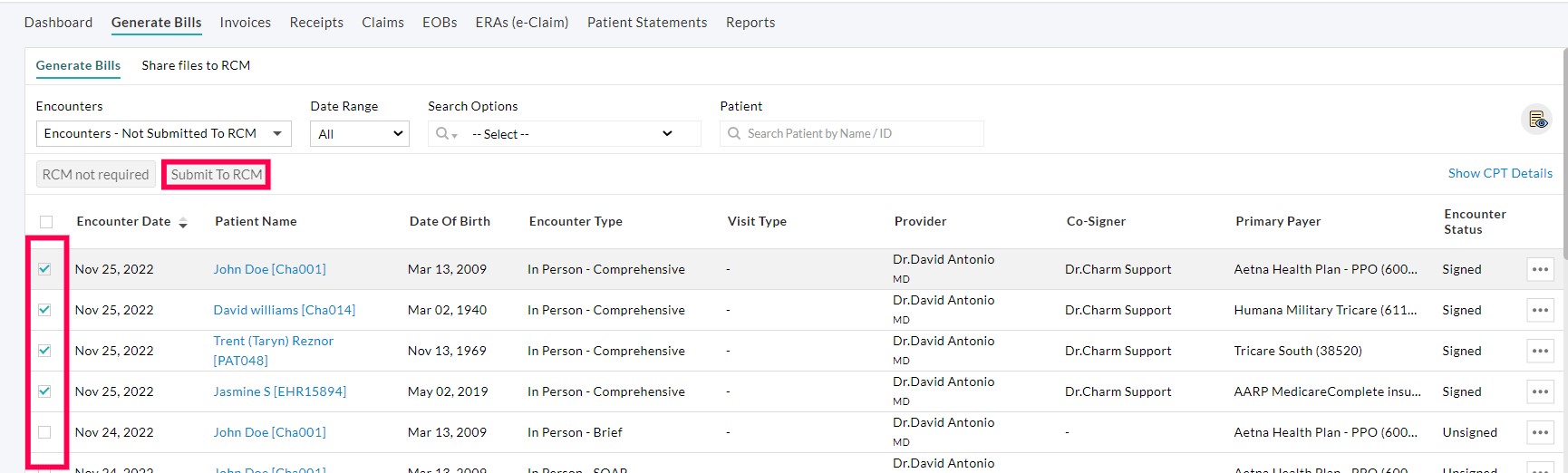 Submit to RCM Option