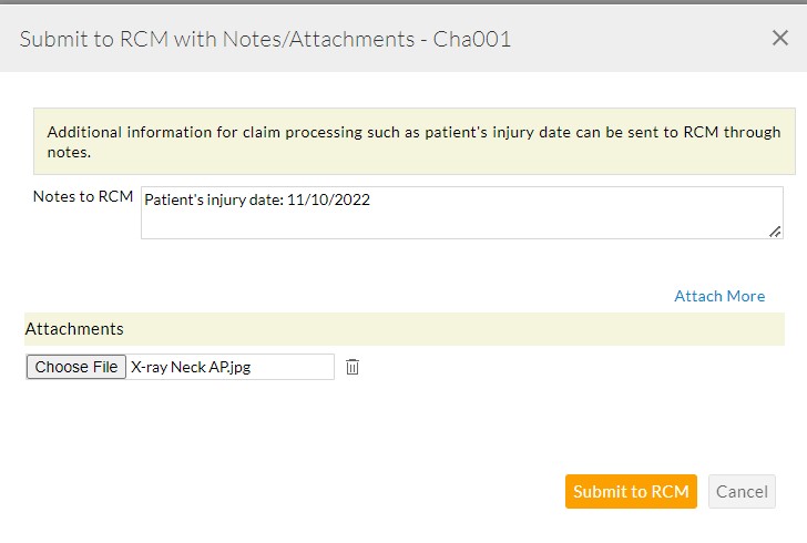 Submit to RCM with Notes Attachments