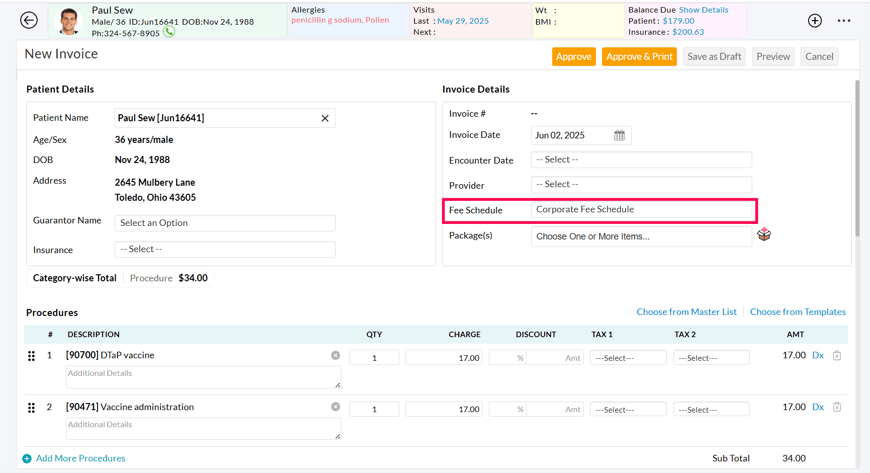 Use Fee Schedule in Invoice Use Fee Schedule in Invoice