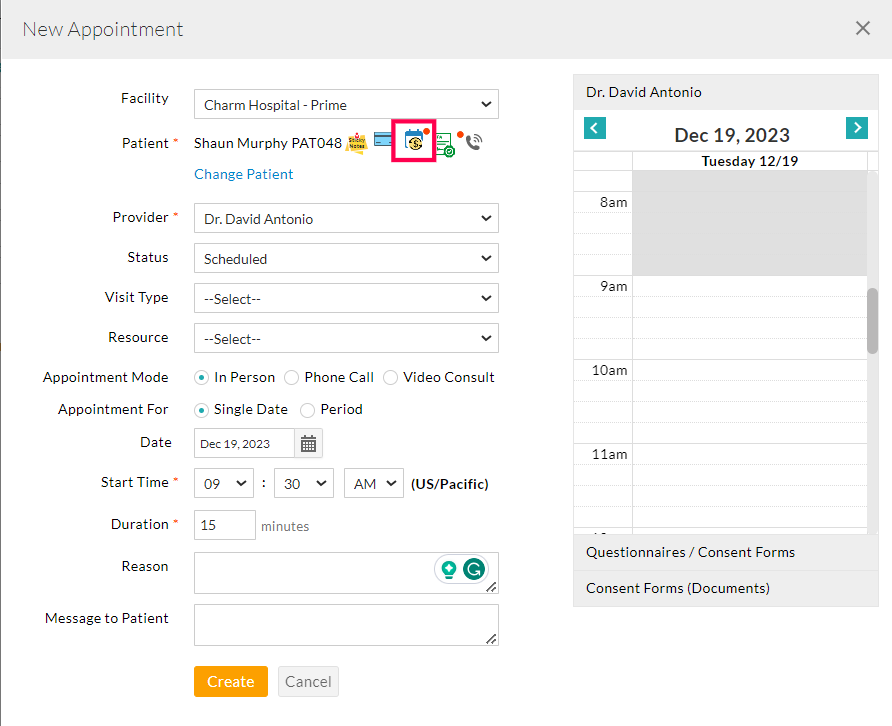 While Creating an Appointment