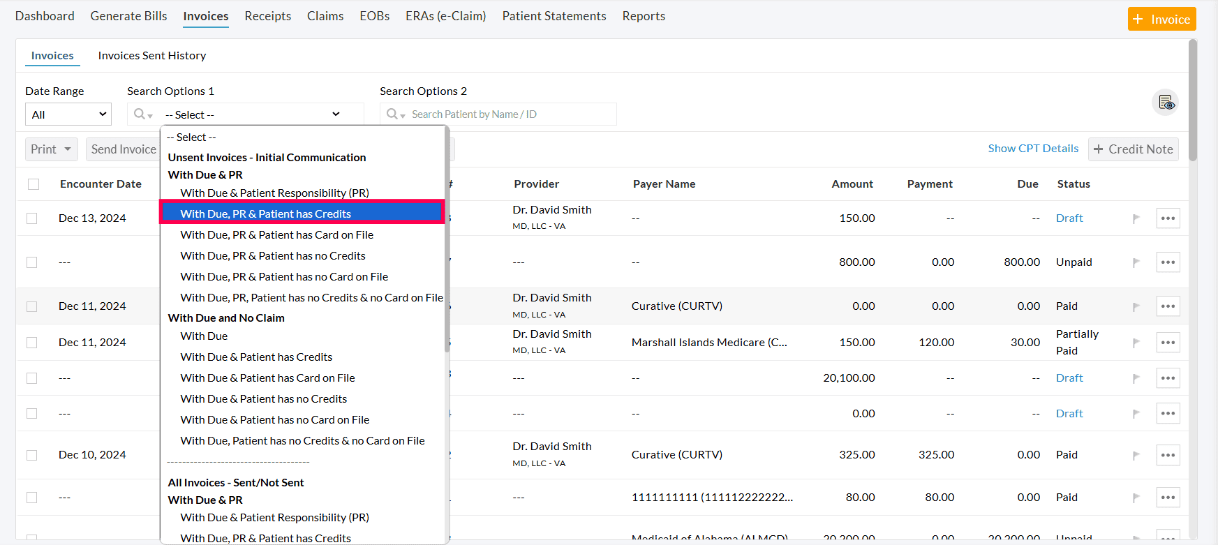 With Due PR and Patient has Credits