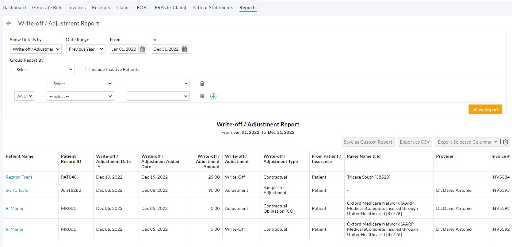 Write-off / Adjustment Report Write-off / Adjustment Report