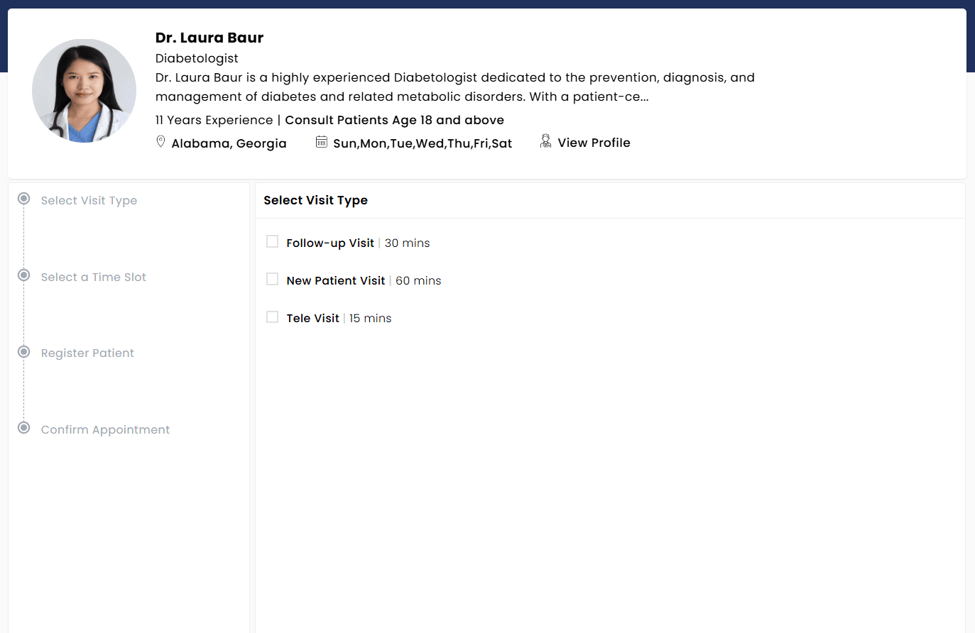 Select Visit Type Select Visit Type