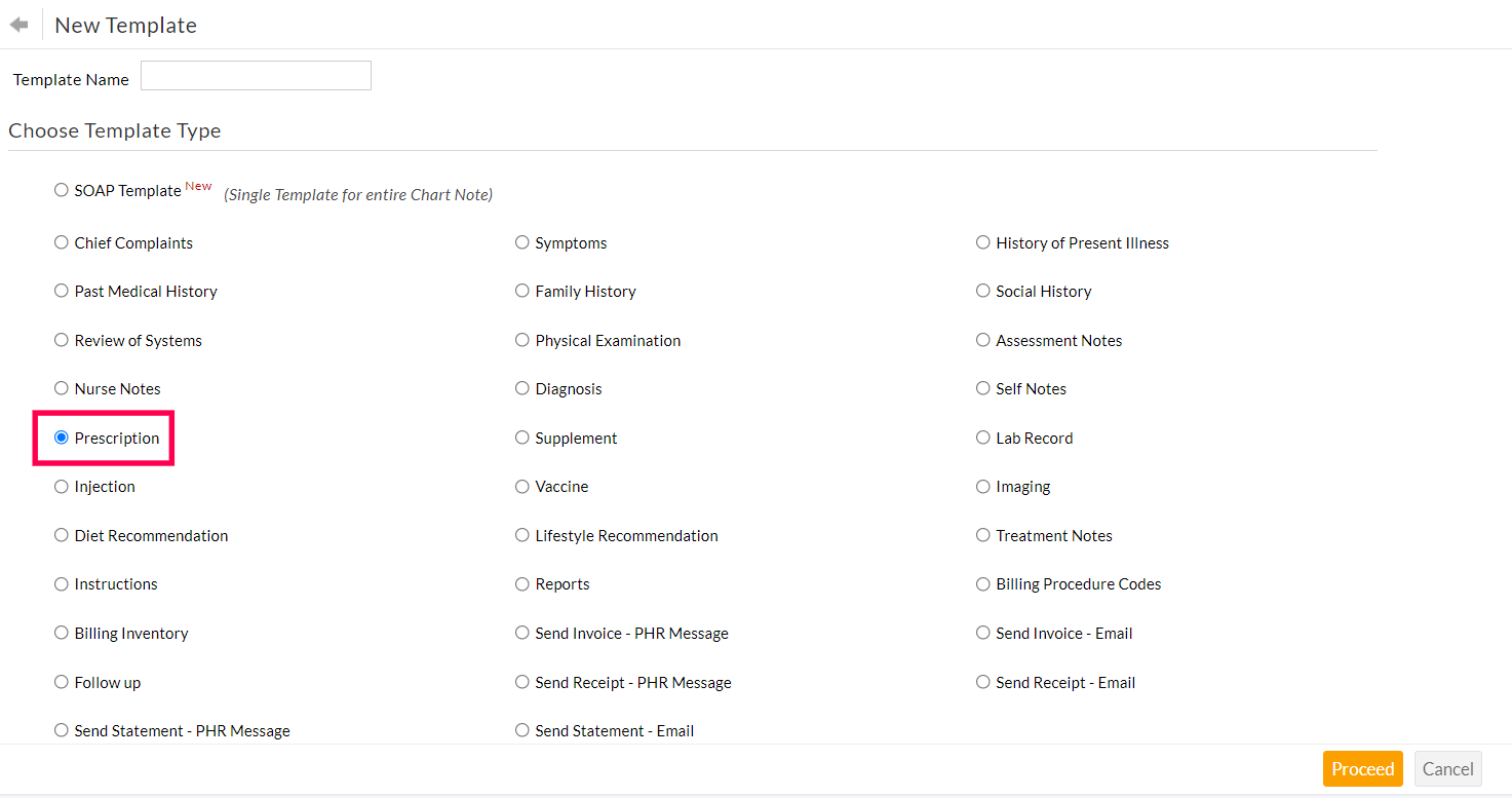 Create Prescription Template