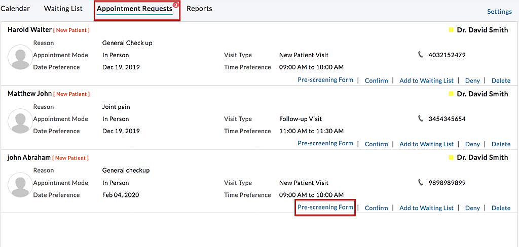 Filled Pre-screening Form