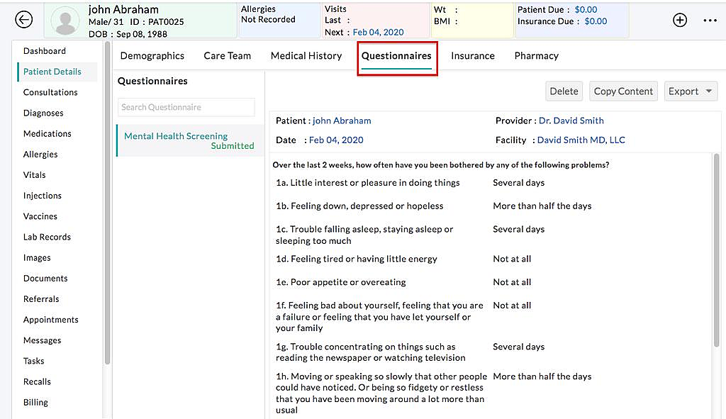 Pre-screening Form in Questionnaires