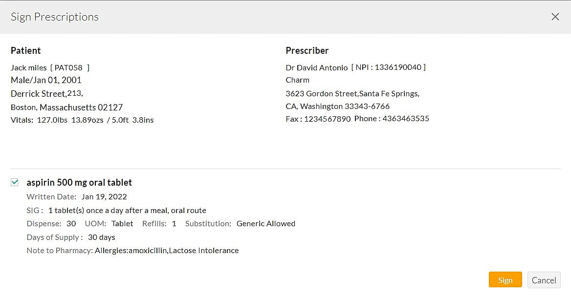 Sign Prescription Sign Prescription