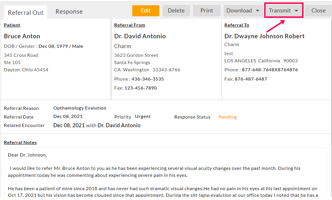 Transmit Referral Out Transmit Referral Out