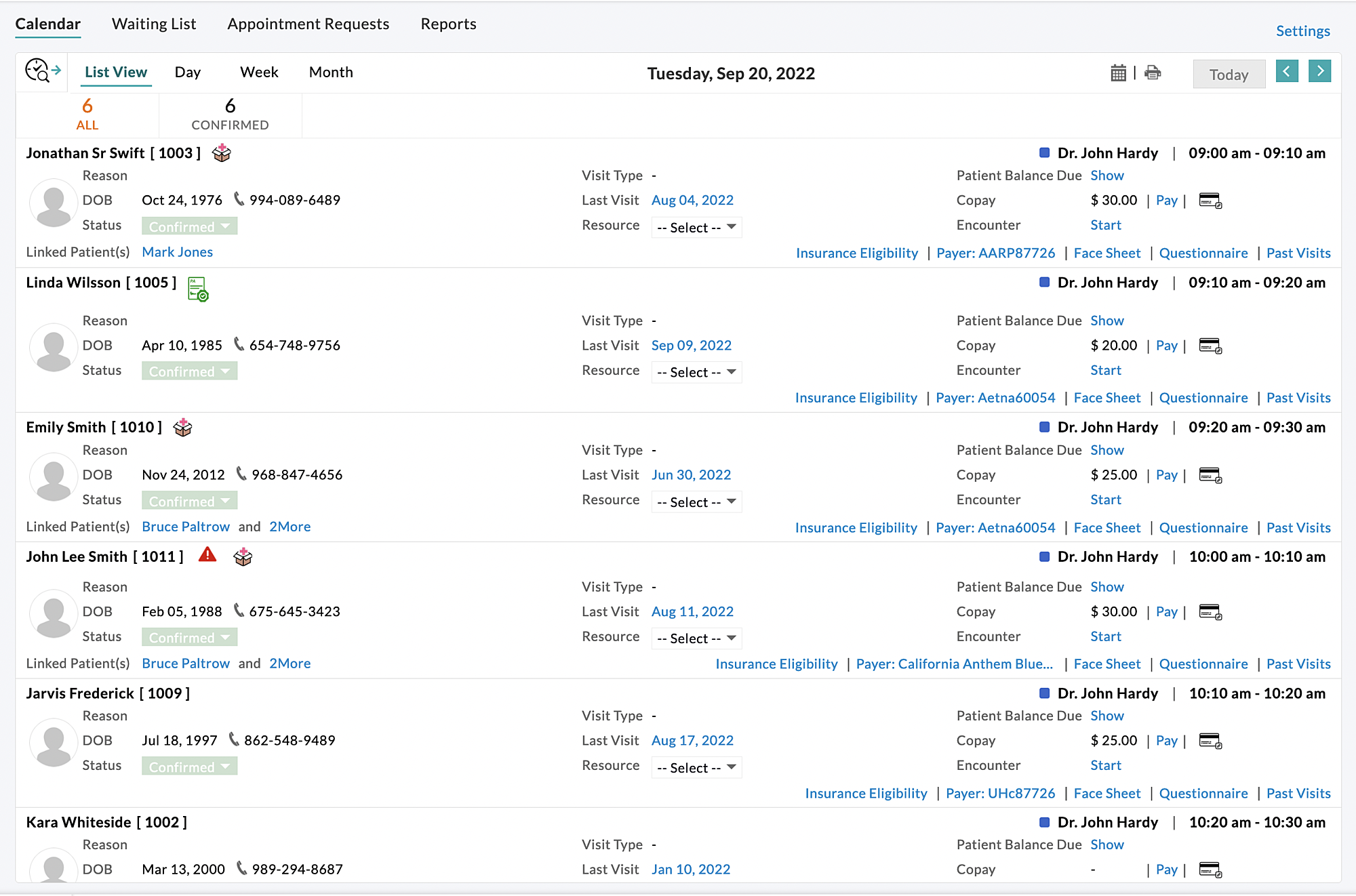 Appointment List View Appointment List View