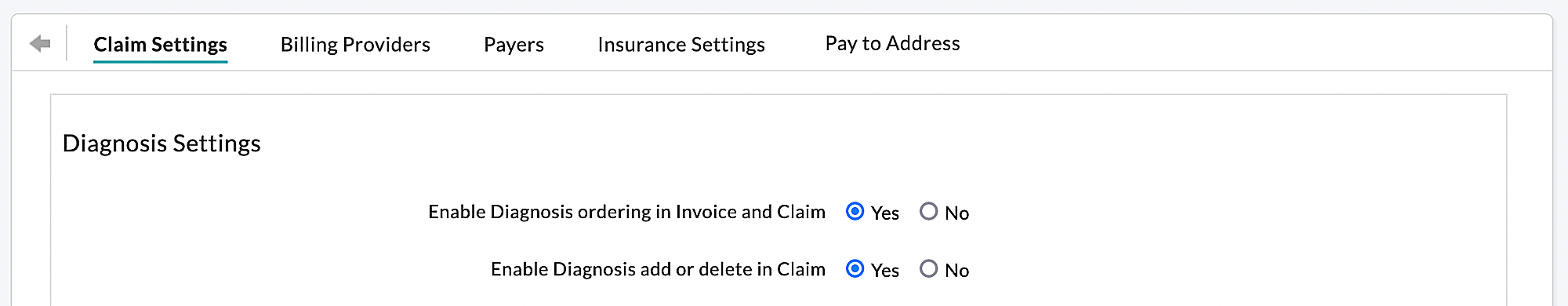 Billing Claim Settings Billing Claim Settings