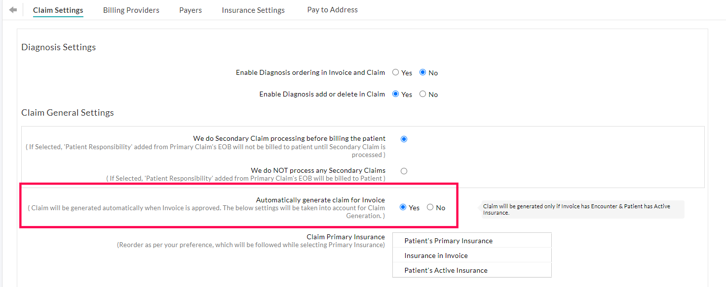 Claim Generation Settings Claim Generation Settings