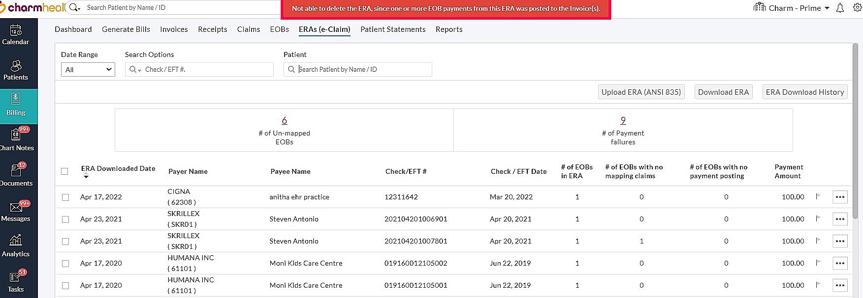 Delete ERA Error Message
