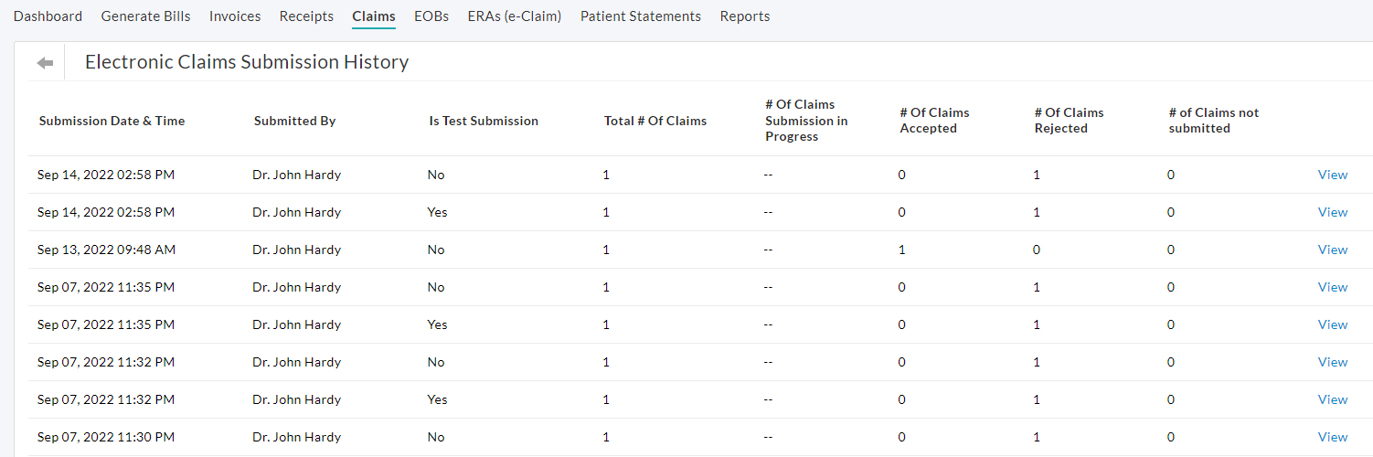 eClaim Submission History eClaim Submission History