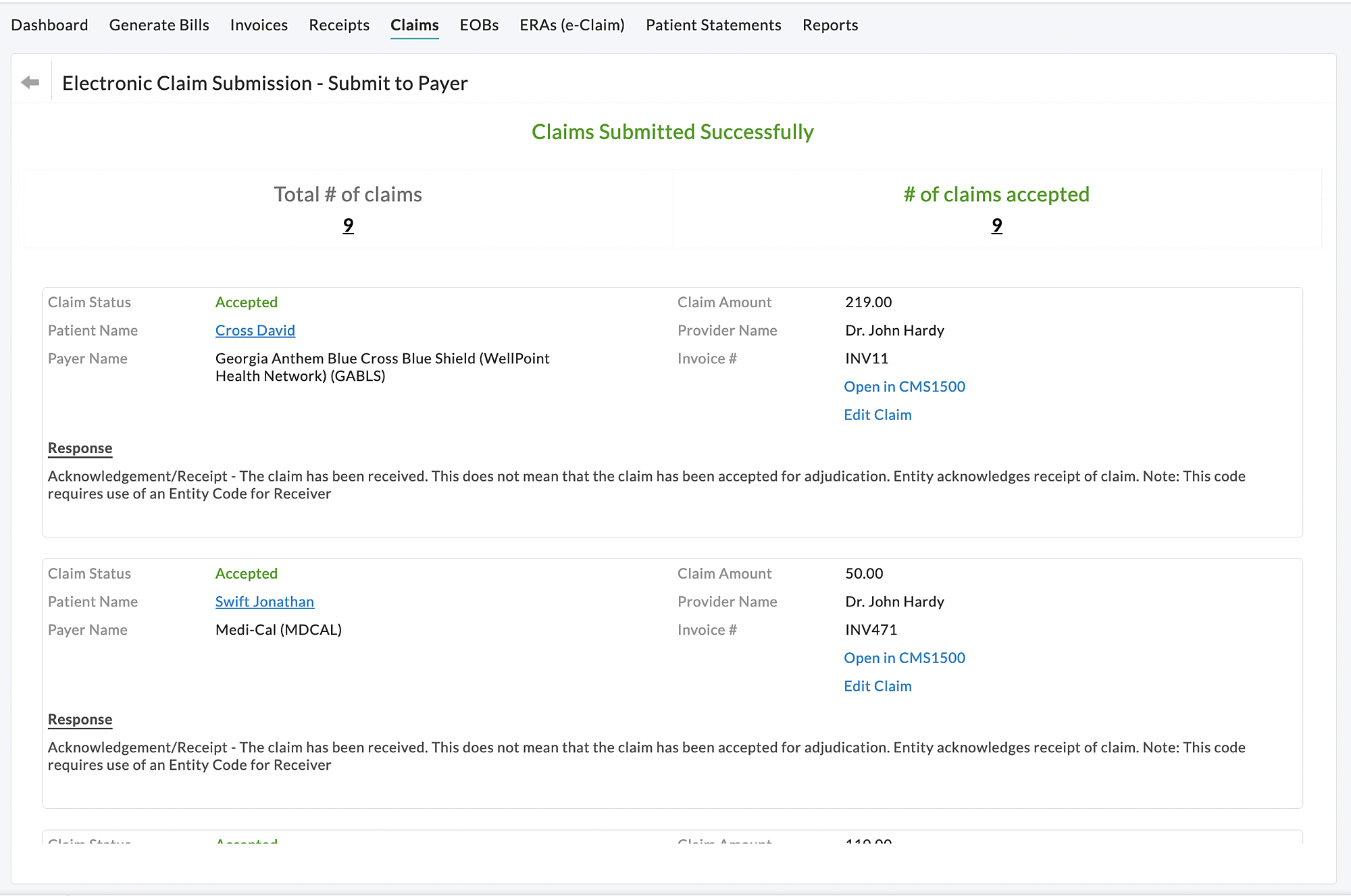 eClaim Submission - Submit to Payer eClaim Submission - Submit to Payer