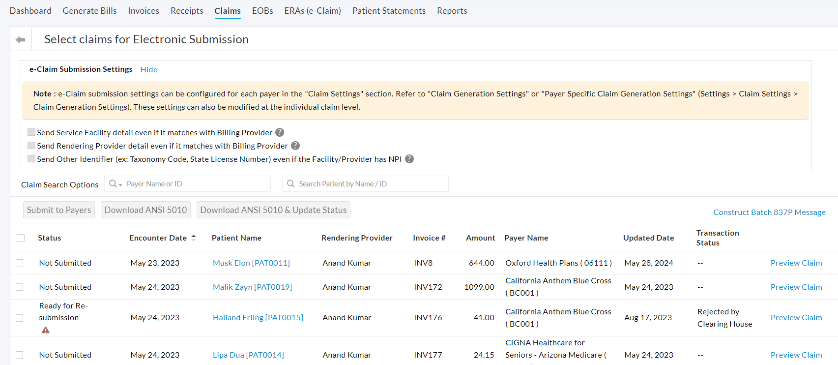 eClaim Submission View eClaim Submission View