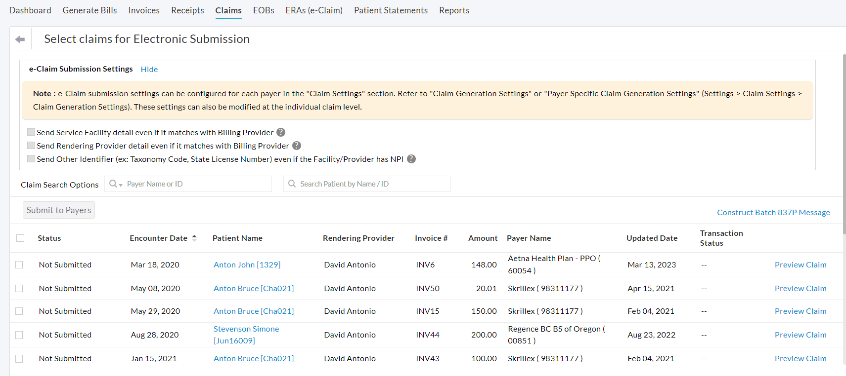 eClaim Submission View eClaim Submission View
