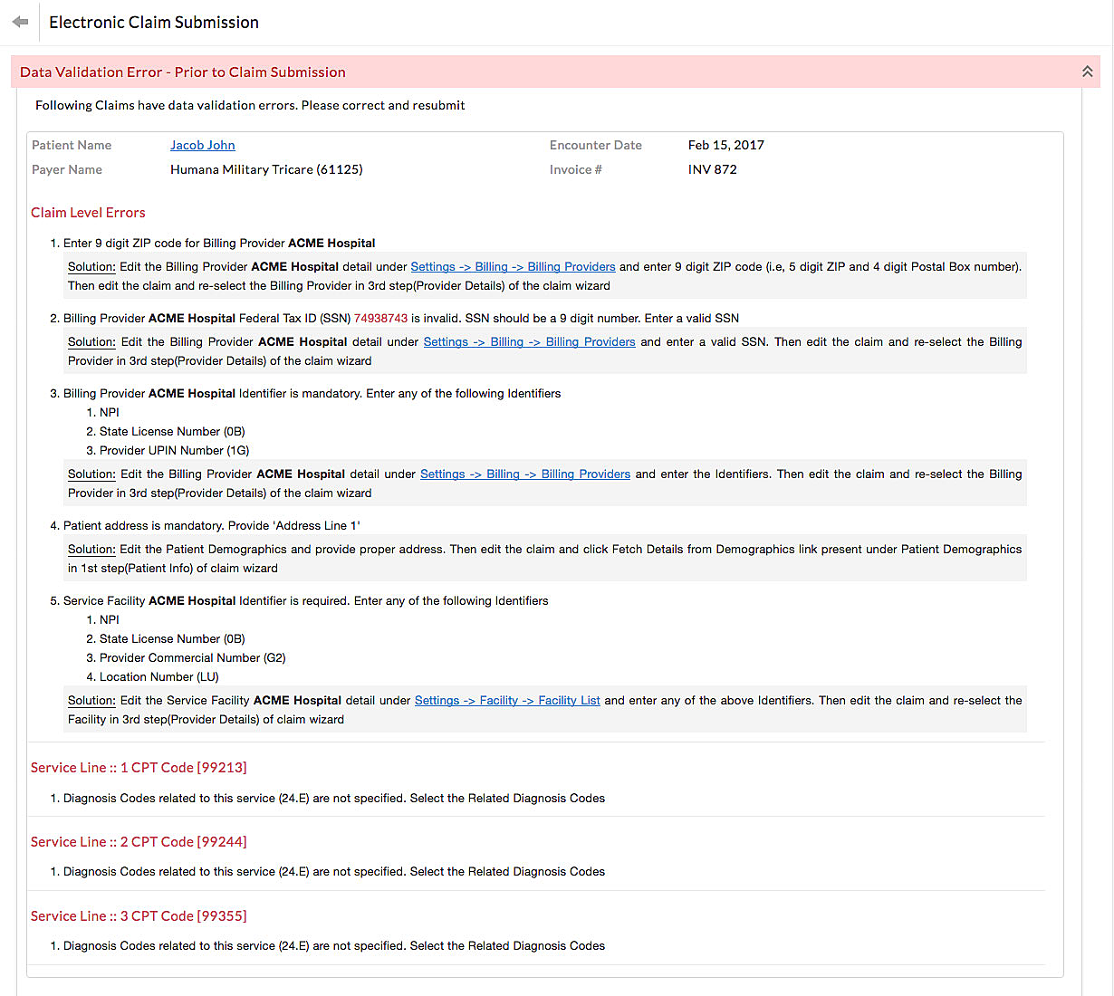 eClaim Validation Error eClaim Validation Error