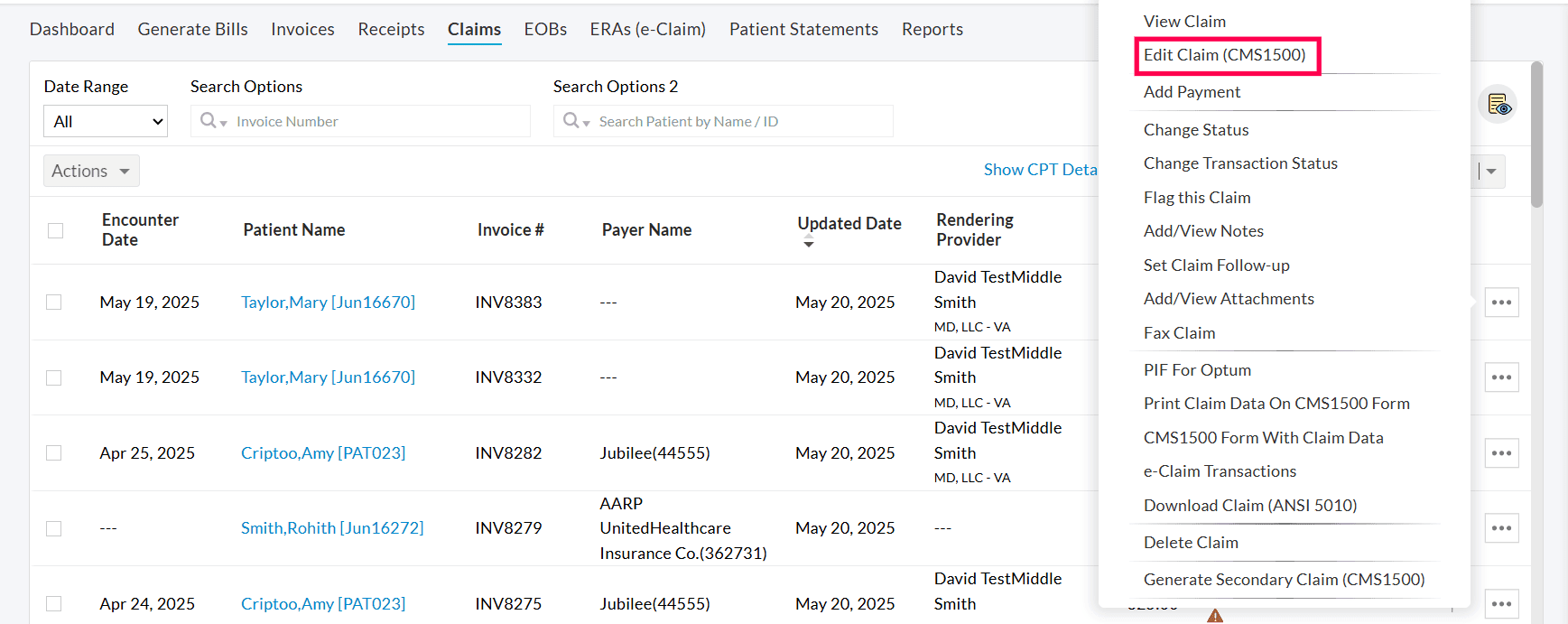 Edit Claim (CMS1500) Edit Claim (CMS1500)