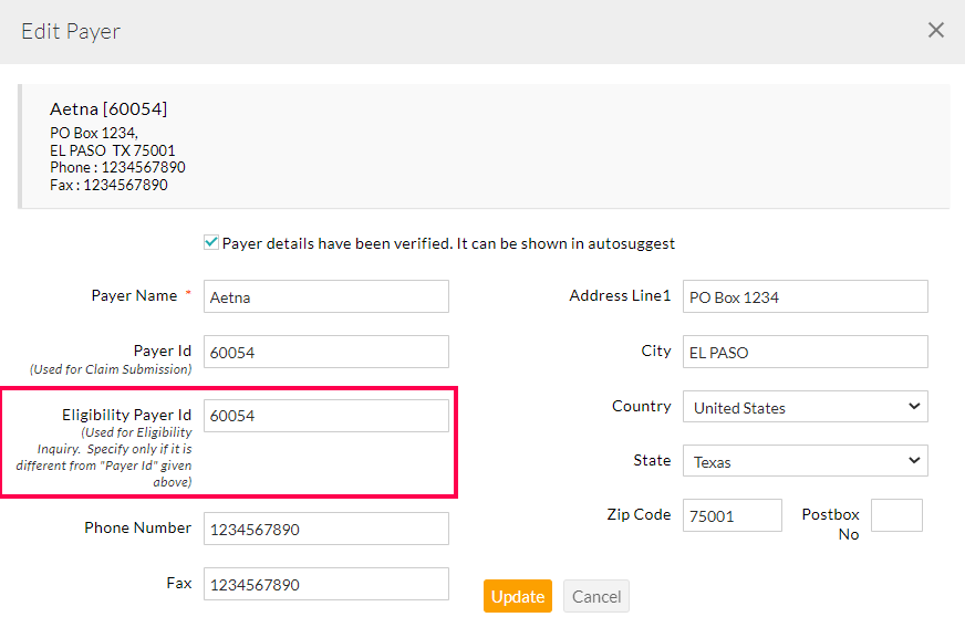 Edit Payer Edit Payer