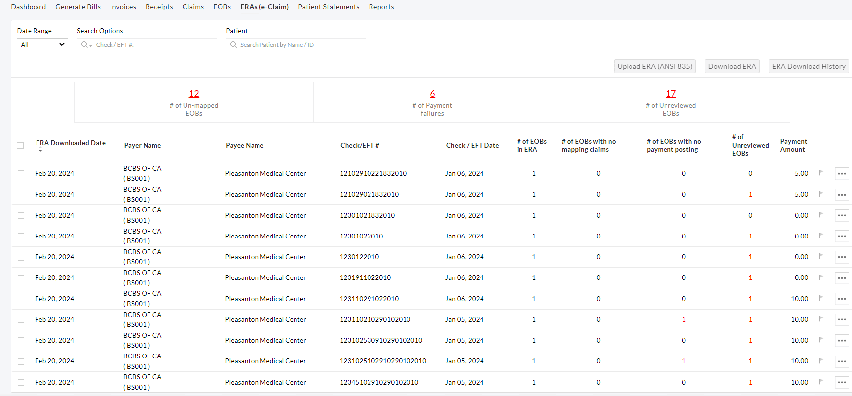 Electronic Remittance Advice Tab