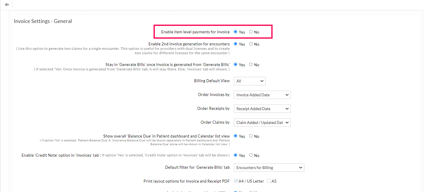 Enable Item Level Payments