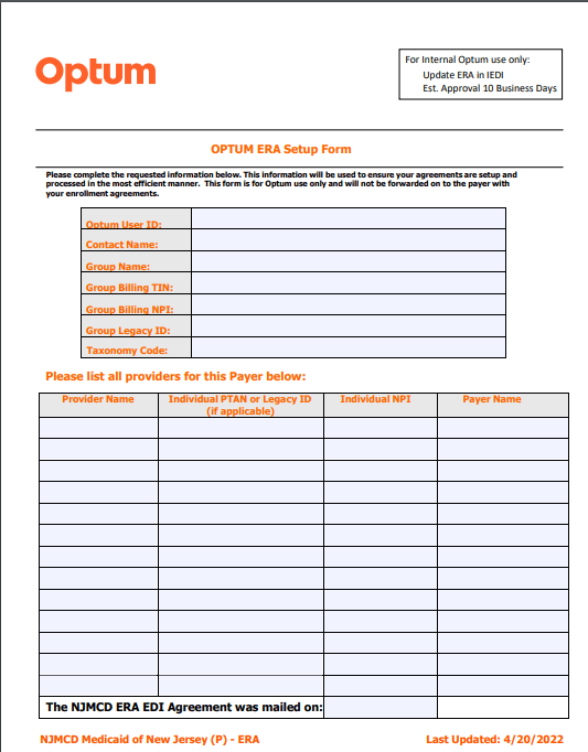 ERA Setup Form ERA Setup Form