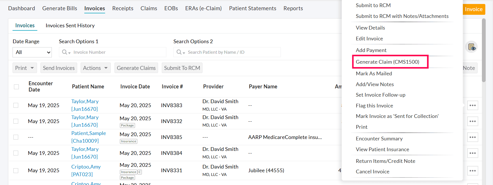 Generate Claim (CMS1500) Generate Claim (CMS1500)
