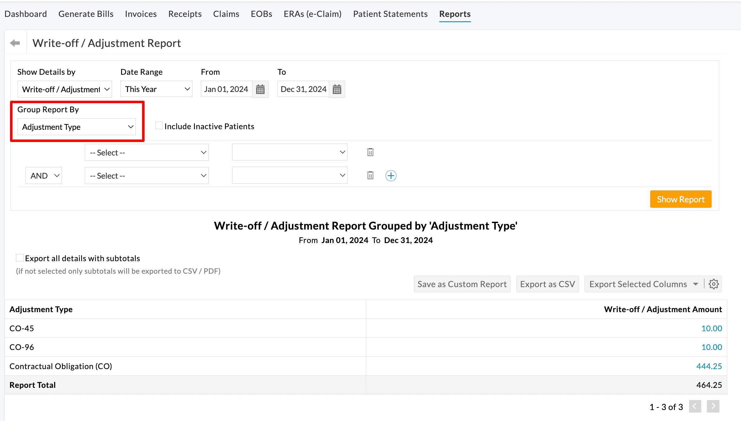 Group Report by Adjustment Type