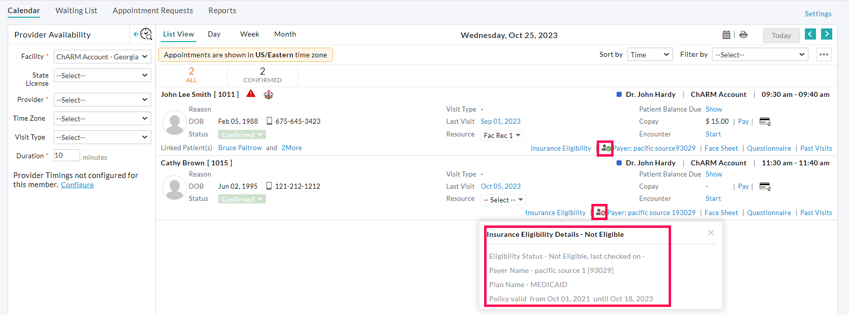 Insurance Eligibility Details - Not Eligible Insurance Eligibility Details - Not Eligible